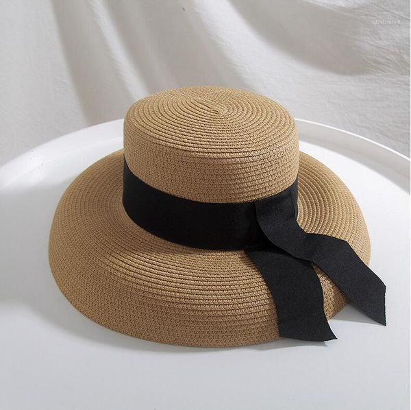 

wide brim hats seioum summer beach straw hat women boater with ribbon tie for vacation holiday audrey hepburn sun1, Blue;gray