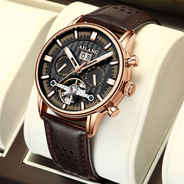 

of lang new type ai watch a men's watch waterproof tourbillon mechanical men's watch automatic hollow out, Slivery;brown