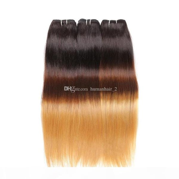 

ombre extensions волос straight три браун блондинка 1b-27 ombre бразильского прямого человеческих волос weave связка 3шт лот, Black;brown