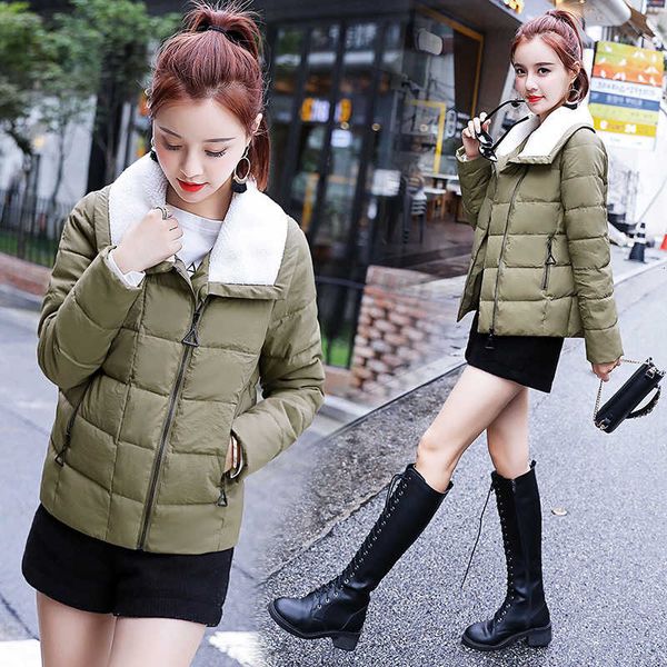 

winter coat women's thickened short new korean lamb collar small fashion down cotton padded jacket, Black