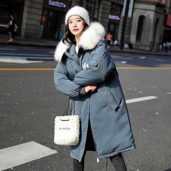 

fur collar loose oversize hooded winter down coat female thick warm long jacket women cotton padded wadded parkas big pocket 33, Black