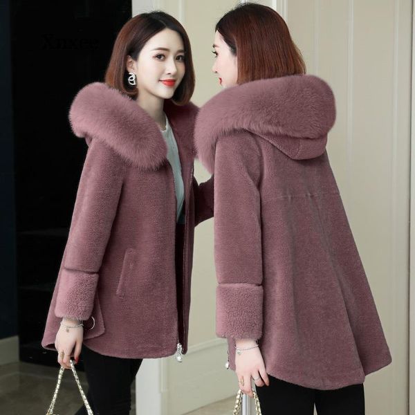 

winter fur jacket womens luxury imitation wool fur coats hooded loose long outerwear lady plus size coat, Black
