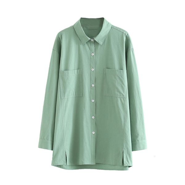 

2021 new plus women fall turn down collar pockets and blouses big size women's cotton shirts m1ep, White