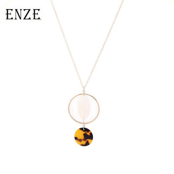 

enze white oval shell acetic acid board leopard combination pendant long women's necklace fashion new girl party accessories, Silver