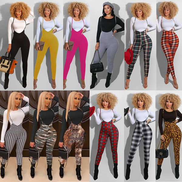 

women 2 piece pants set clothing designer 2021 winter featured printed long sleeve t-shirt suspenders slim ladies sling casual suits, White