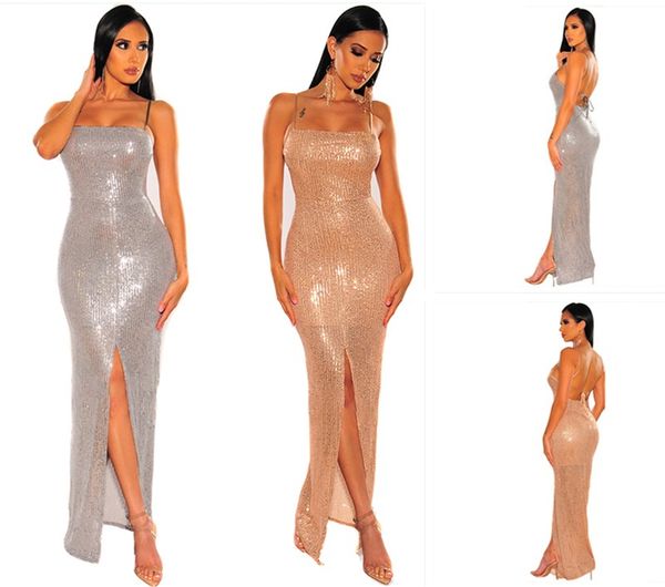 

night club party dresses new sequined split long skirt luxury women long maxi dresses suspenders wrapped chest sequin evening dresses dress, White;black