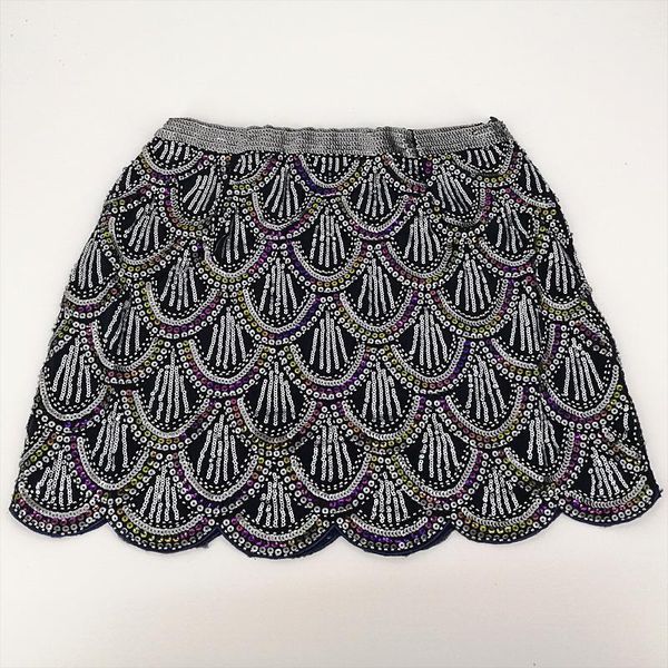 

vintage 1920s gatsby flapper costume women fish scale sequin skirt bead embellished high waist mini chiffon skirt party jupe, Black