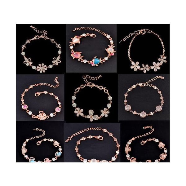 

mix charm bracelet cat eye gem stone luxury marquise cut austrian cz crystal gold plated rose fox fish heart jewelry fashion bracelet 5ljh6, Golden;silver