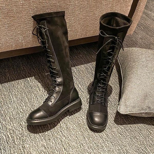 

boots 41-43 large size women's autumn winter 2021 high knight knee show thin suede, Black