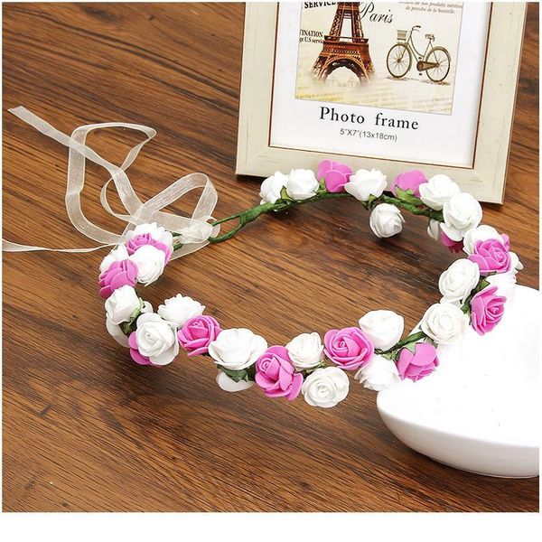 

haimeikang girl rose hair accessories boho wreath flower hairband vacation bridal floral with lace up lady headband jllkwo