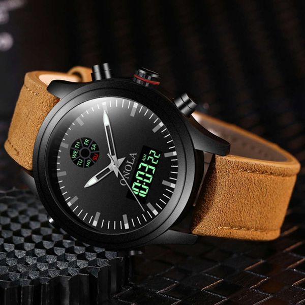 

brand fashion casual dual display onola men origin wrist watch luminous waterproof sports digital&quartz men's watches, Slivery;brown