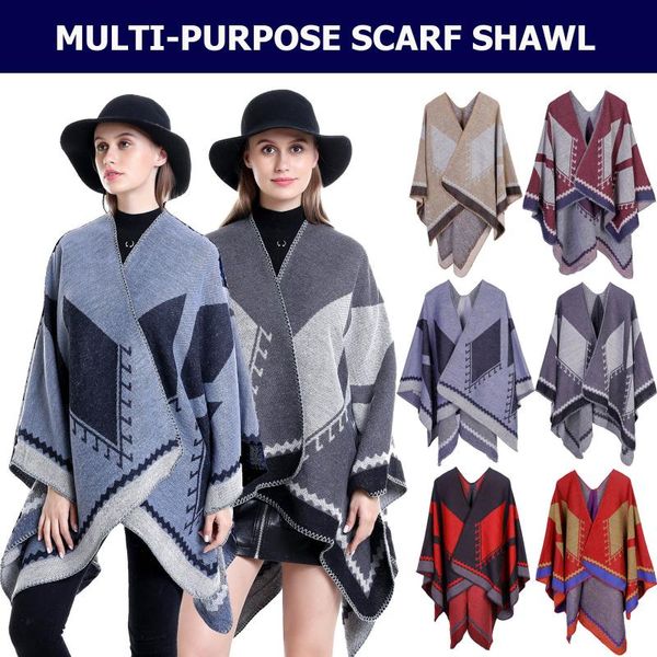

scarves lightweight and comfortable women's collar patchwork lady imitation sweater cape coat blanket shawls windproof dustproof, Blue;gray