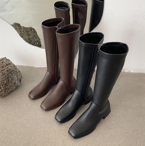 

boots women's mid calf round toe shoes boots-women booties woman 2021 low heel thigh high heels rubber1, Black