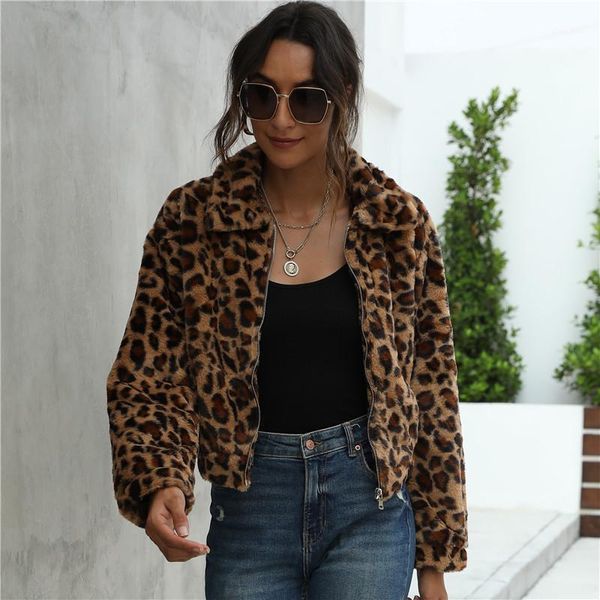 

warm winter faux fur coat women fashion streetwear leopard coat female 2021 casual autumn outerwear1, Black;brown