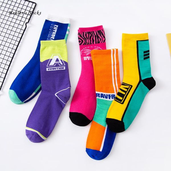 

socks & hosiery letter striped woman cotton color coconut tree funny happy harajuku fashion casual cute soft girls sport tube, Black;white