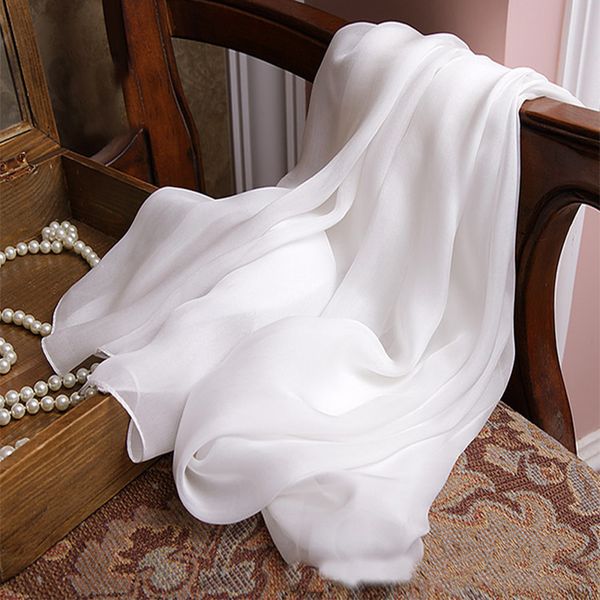 

100% silk scarf women white hangzhou solid color pure silk scarf ladies chiffon silk shawl female autumn winter spring summer y201007, Blue;gray