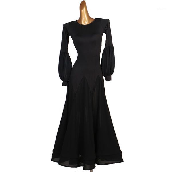 

customized ballroom dance competition dresse flamenco standard dance dresses waltz tango with rhinestones long sleeve1, Black;red