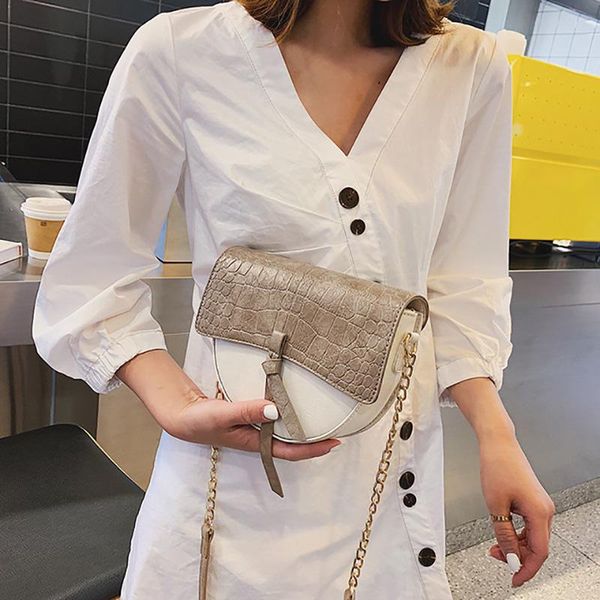 

crocodile pattern crossbody bags for women 2020 hit color chain small semicircle saddle bags ladies designer shoulder bolsa