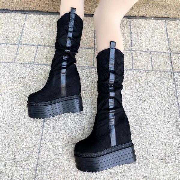 

winter increases heel women's ankle boots thick bottom wedges 13cm high heel platform shoes black martin boots female