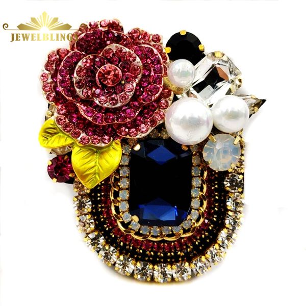 

italy stylish pink crystal rose deco dark blue rectangular booch with black fabric back vintage blue stone pin georgian jewelry 201009, Gray