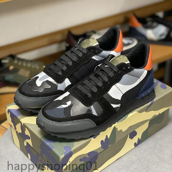 

camouflage sneaker womens mens rivet shoes studded flats mesh camo suede leather casual trainers rockrunner shoes chaussures, Black