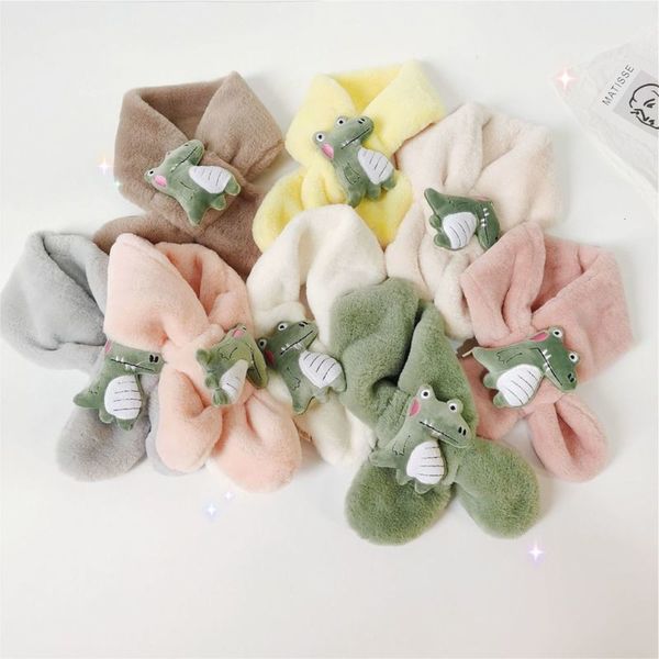 

korean dinosaur autumn cartoon and scarf winter children's version pure color plush cross warm neck, Red;brown
