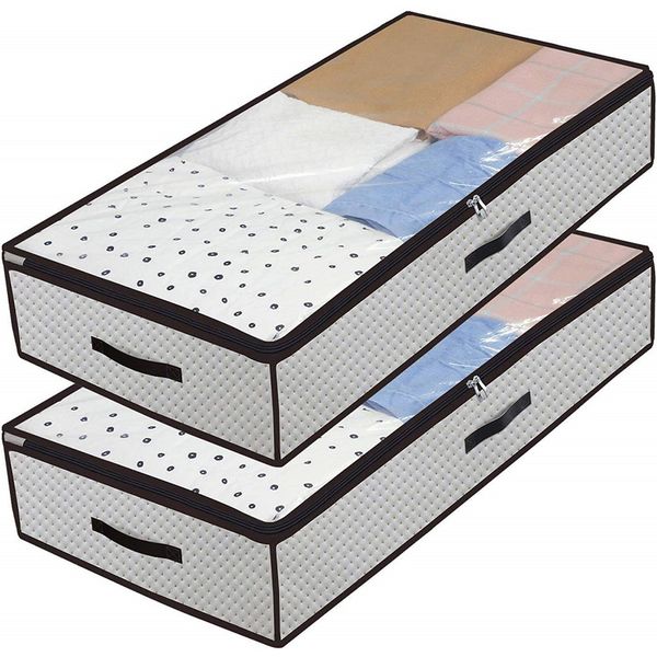 

foldable under bed bags 2 pack large under bed storage boxes thick breathable underbed clothes storage bags zippered organizer