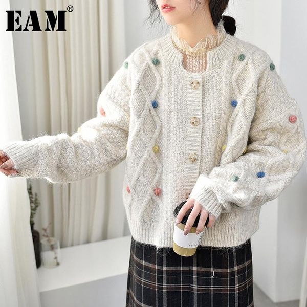 

eam] colorful big size knitting cardigan sweater loose fit v-neck long sleeve women new fashion tide autumn winter 2021 1x499, White