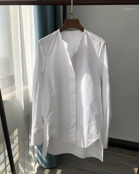 

arc hem women cotton blouse white single-breasted loose ladies office wear shirts and fashion 2020 new1