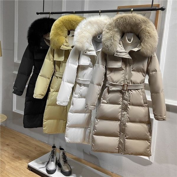 Warme Dicke Baumwolle Liner Frauen Parka Mantel Mode Fuchs Pelz Mit Kapuze Winter Jacken Caot Weibliche Gürtel Solide Parkas Windjacke 201130