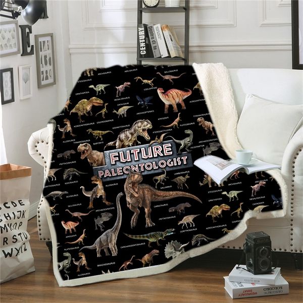 Семейное одеяло динозавров для детей мультфильм Microfiber Jurassic Plush Sherpa бросить одеяло на кровать диван мальчиков постельное белье B1000 LJ201127