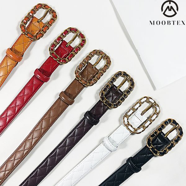 

leather simple and versatile decorative diamond lattice small fragrance ins exquisite women's belt, Black;brown