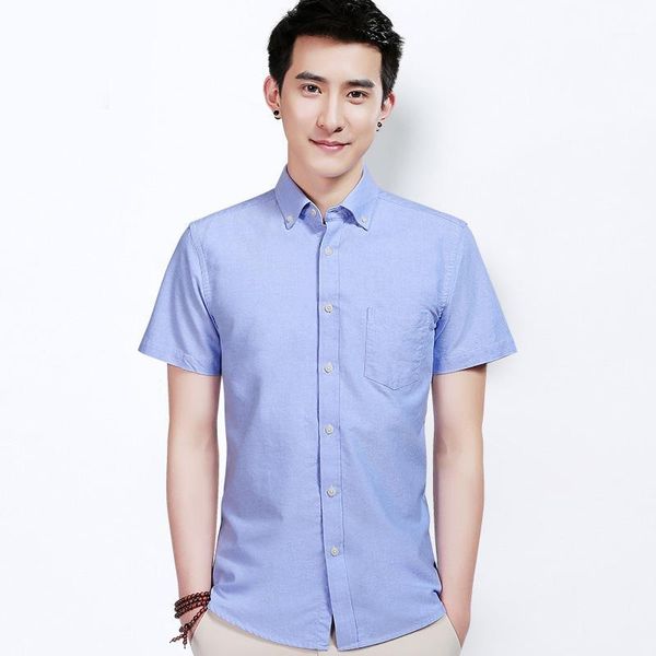 

short sleeve blue mens dress shirts cotton summer slim fashion formal office white shirts men dress clothes, White;black