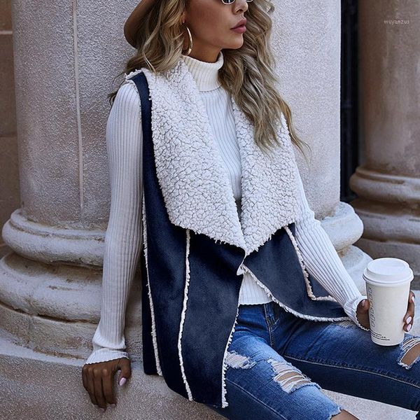 

2021 overcoat autumn winter women coat vest stylish female thick warm suede jacket sleeveless outerwear casual girls streetwear1, Black;white