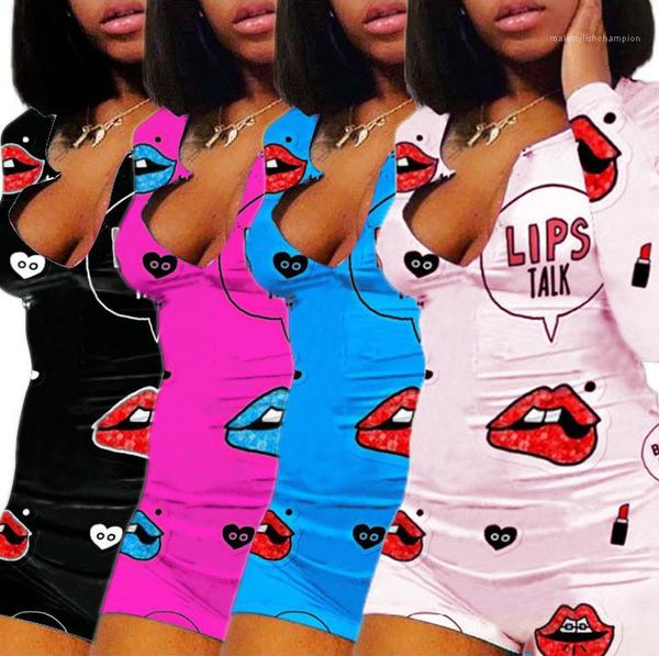 

sleeve lips print multi color skinney rompers fashion casual women clothes womens designer jumpsuits spring summer long, Black;white
