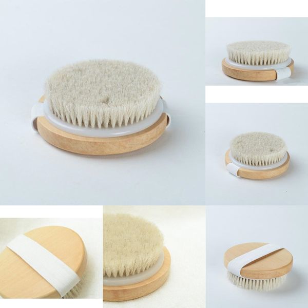 

without handle body round natural brush horsehair dry skin bath spa massage wooden shower brushes