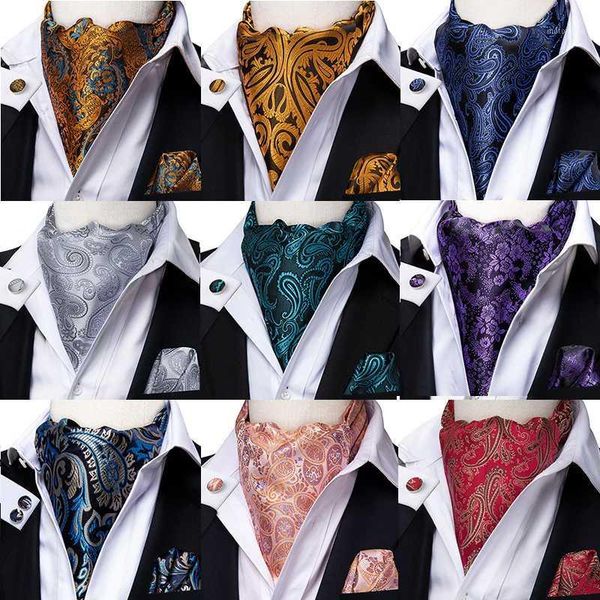 

bow ties hi-tie fashion men's cravat set luxury floral paisley tie men 100% silk red blue pink ascot pocket square for men1, Black;gray