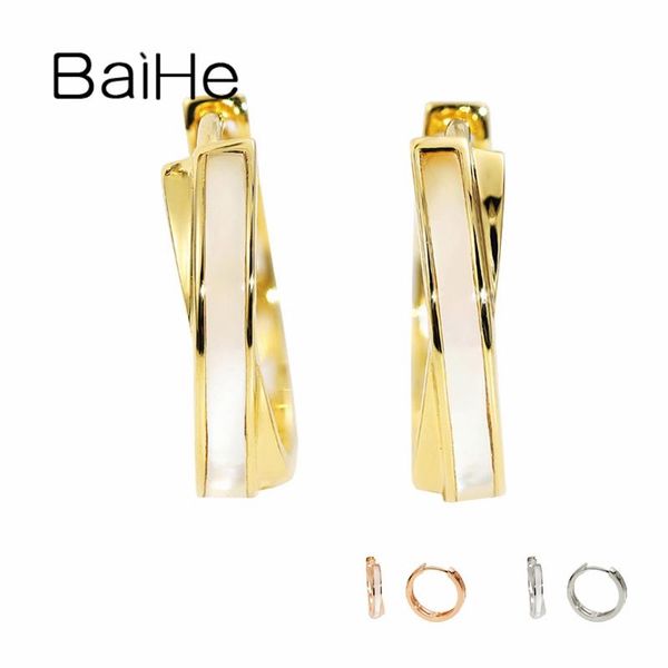 

stud baihe solid 14k white/yellow/rose gold minimalist x shape white fritillary ear clip trendy personality earrings fine jewelry, Golden;silver