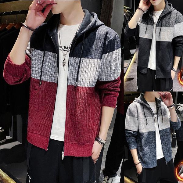 

men's sweaters fashion blue men cardigan sweater hoodie jacket thicken korean trend knitted for red autumn outerwear coat 1, White;black