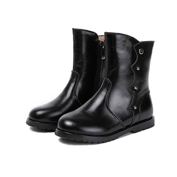 

boots kalupao black mid calf snow girls velvet lining full grain leather girl brown winter fur rubber kids, Black;grey