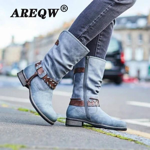 

2021 fashion casual new women's mid-calf boots winter warm short plush women's boots retro zipper for women botas mujer1, Black