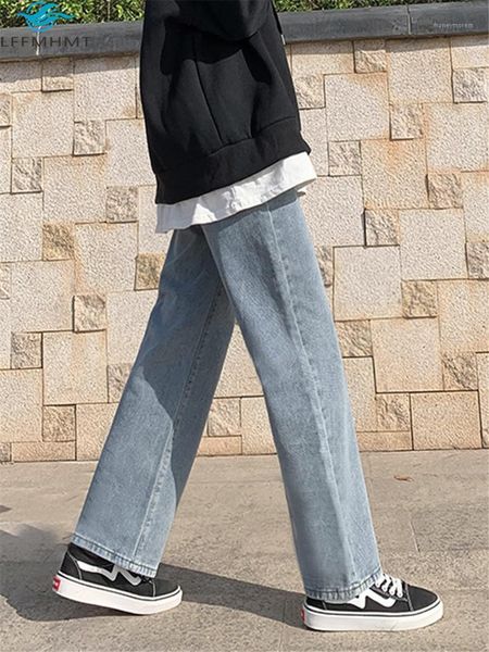 

women's jeans women fashion korean style buckle adjustable waist spring autumn straight denim pant female wide leg drape trouser jeans1, Blue