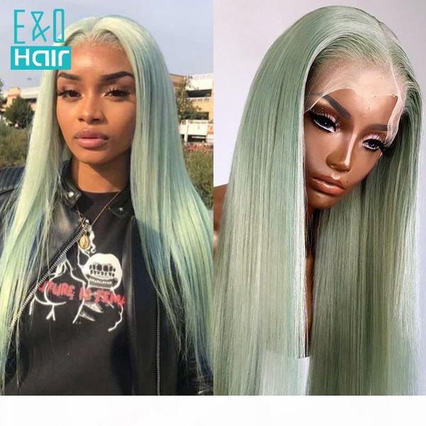 

transparent lace wigs straight 13x4 lace front human hair wigs for black women brazilian remy light green colored 180%, Black;brown