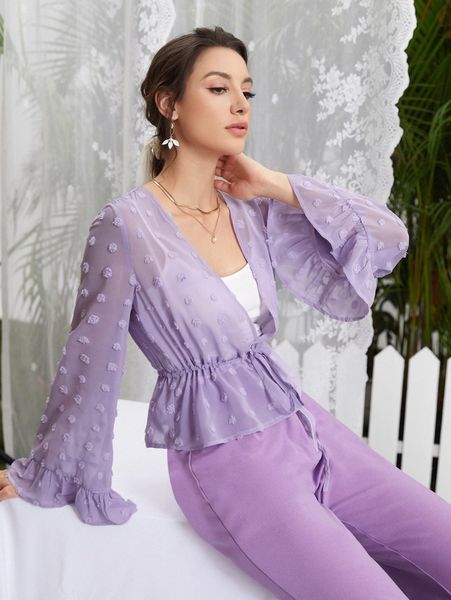 

swiss dot sheer ruffle kimono 93l1#, White;black