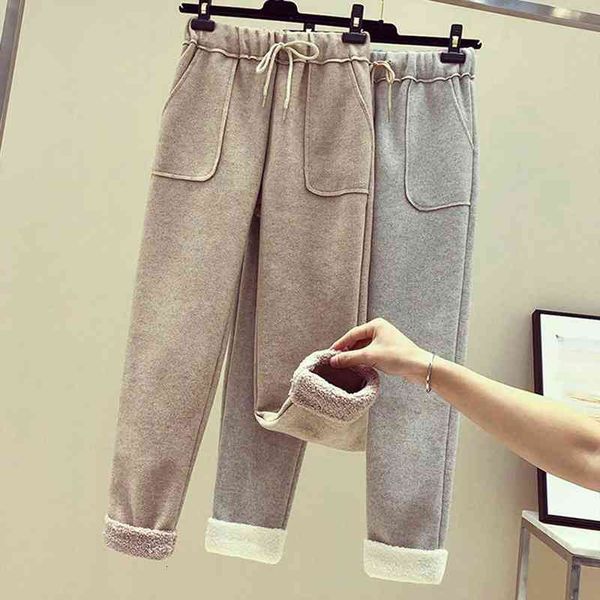 

fleece thick casual pants womens warm pants autumn and winter high waist solid harem trousers women, Black;white