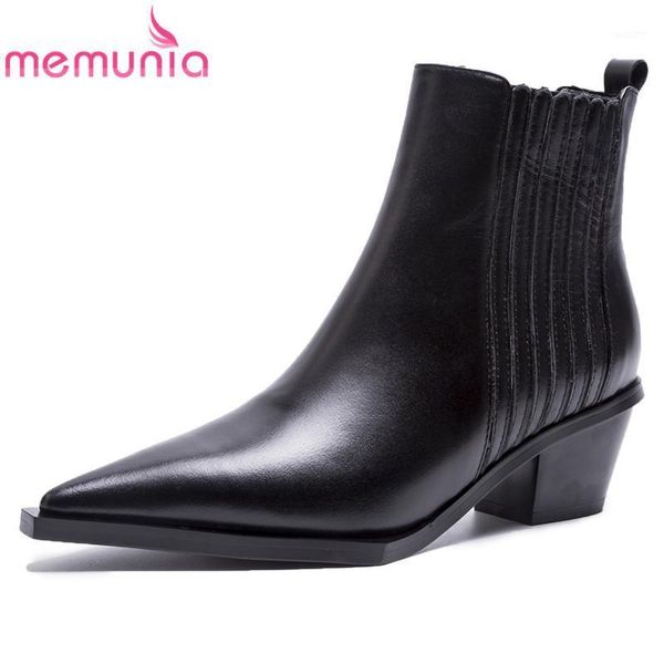 

boots memunia 2021 genuine leather ankle for women pointed toe autumn ladies shoes fashion black1, Black
