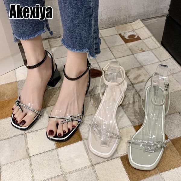 

2021 summer new square toe rhinestone bow high heels sandals large size 40 fairy black high heels sandals p1000