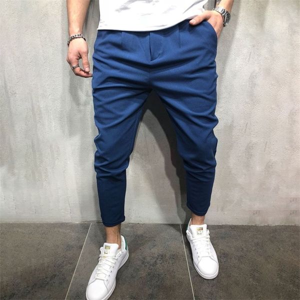 

fashion new mens casual fitness full pants pure color autumn hip hop trousers bodybuilding joggers streetwear pencil pants 201126, Black