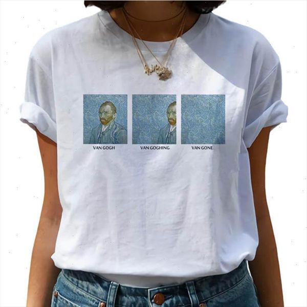

van gogh oil art painting harajuku t shirts women van goghing van gone funny t shirts 90s graphic tshirt fashion female, White