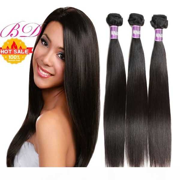 

bd hair brazilian body wave straight loose wave human hair bundles double weft unprocessed virgin human hair extension natural color deals, Black